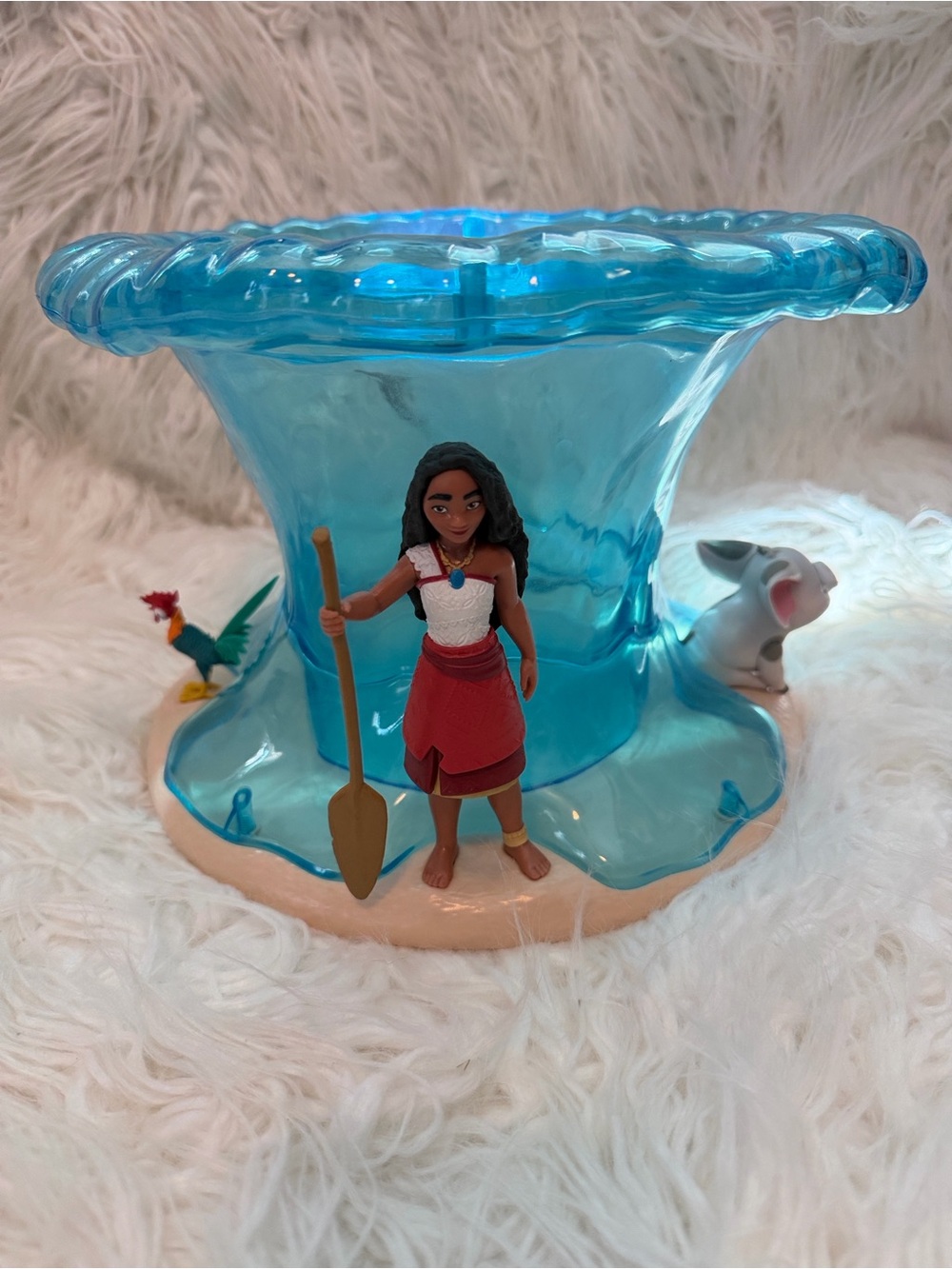New Blue Moana 2 Popcorn bucket with Moana, Hei Hei, and Pua.